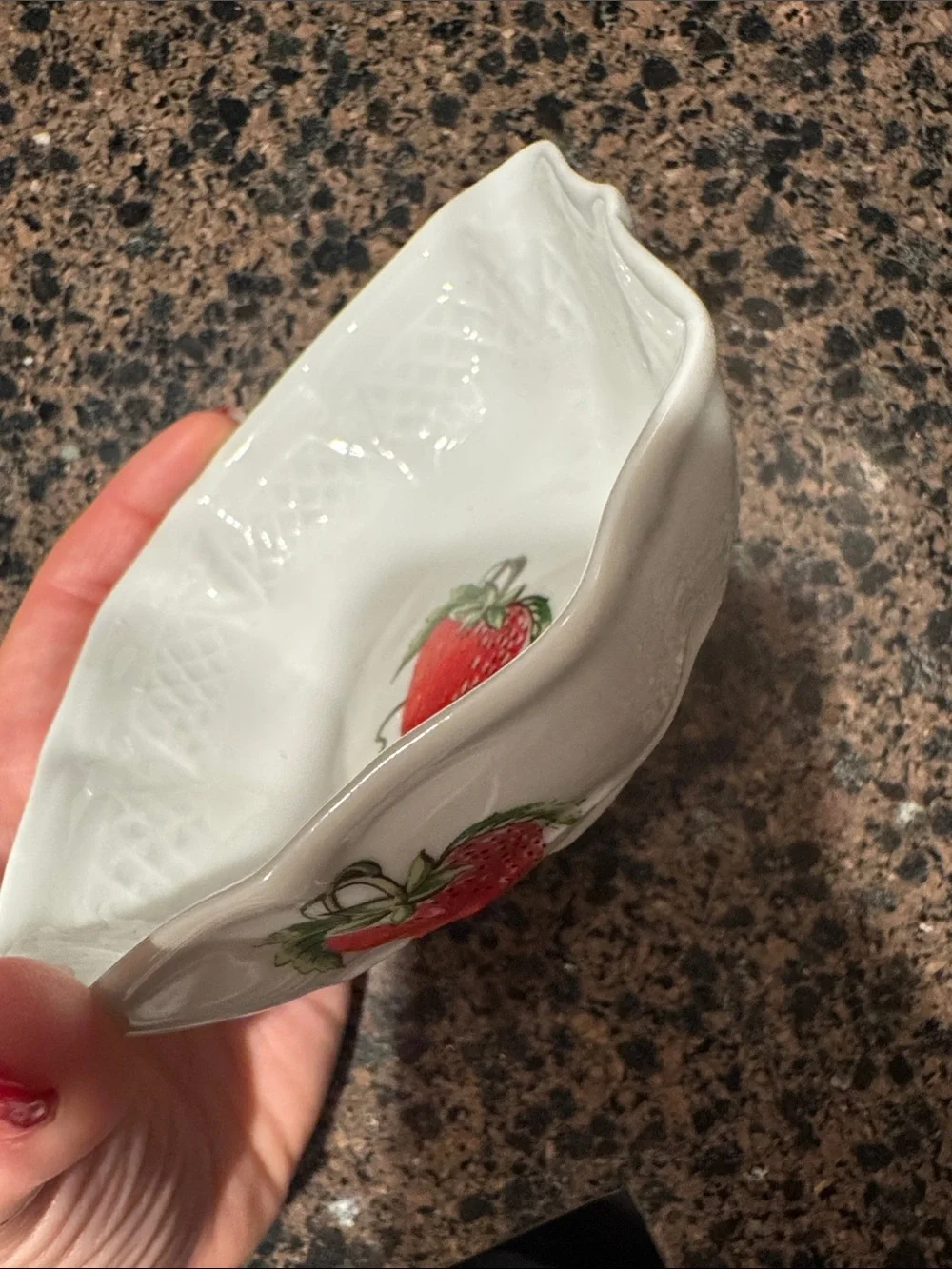 Vintage Porcelain Bowl with Red Strawberry Accent